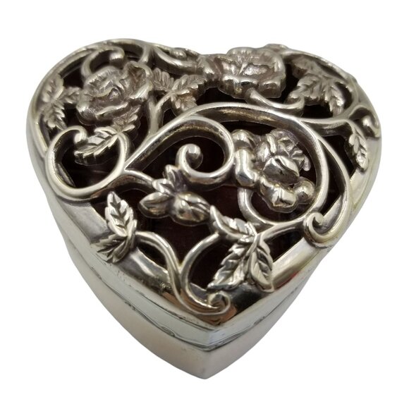 Brighton Heart Shaped Jewelry Trinket Box With Intricate Floral Design HTF - Picture 15 of 15